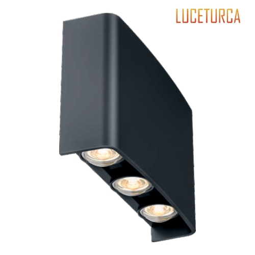 Luceturca OA-1020 3’lü Spot Başlıklı LED Dış Mekan Duvar Apliği – 6W (160x100mm)