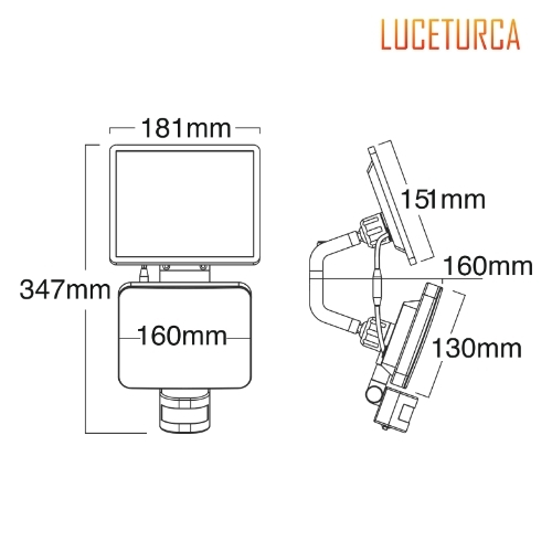 Luceturca OA-1025 Güneş Enerjili Sensörlü LED Projektör – Harici Panel ve Hareket Sensörlü (347x181mm)