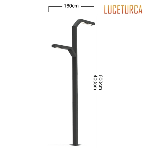 Luceturca OA-1102 Çift Başlıklı LED Aydınlatma Direği – 160 cm Başlık, 400/600 cm Yükseklik
